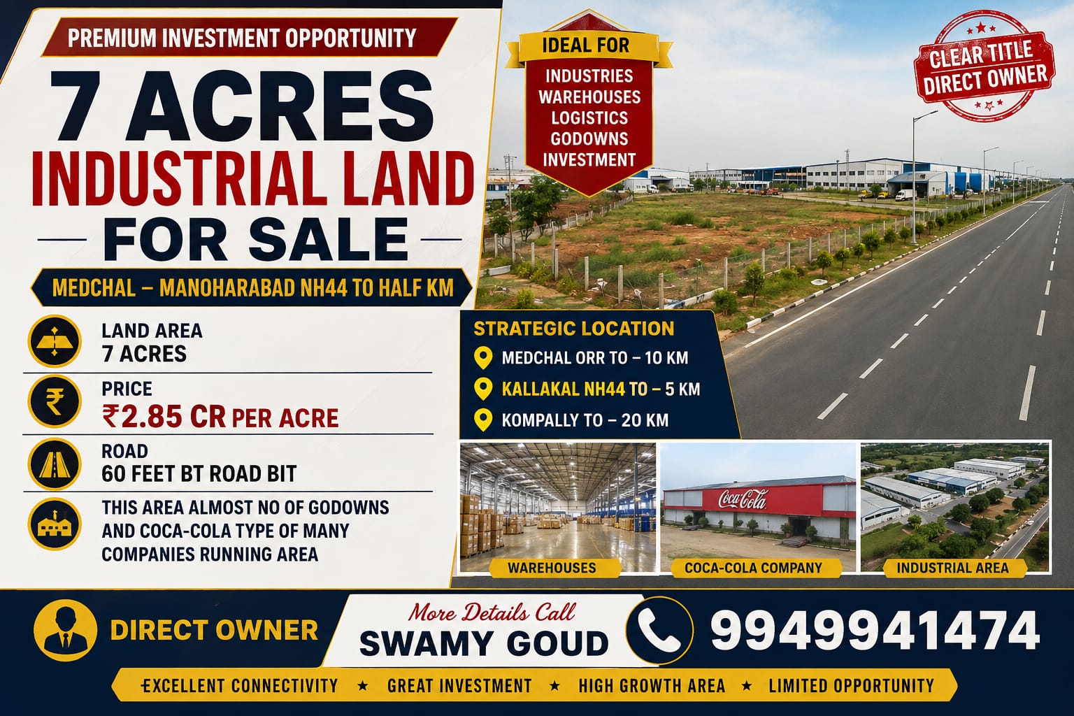 7 ACERS INDUSTRIAL LAND SALE - MEDCHAL, HYDERABAD